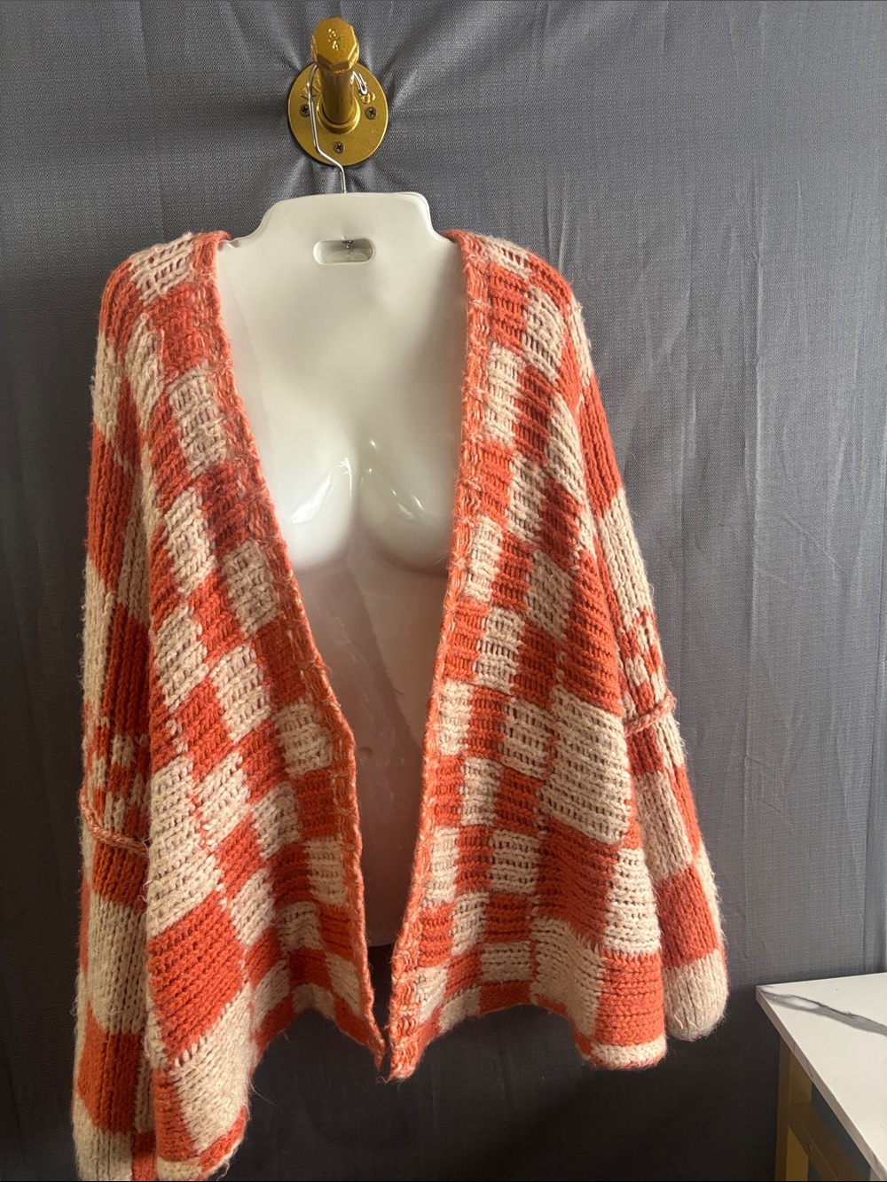 Free People Hand-Knit Orange and Cream Women's Sweater